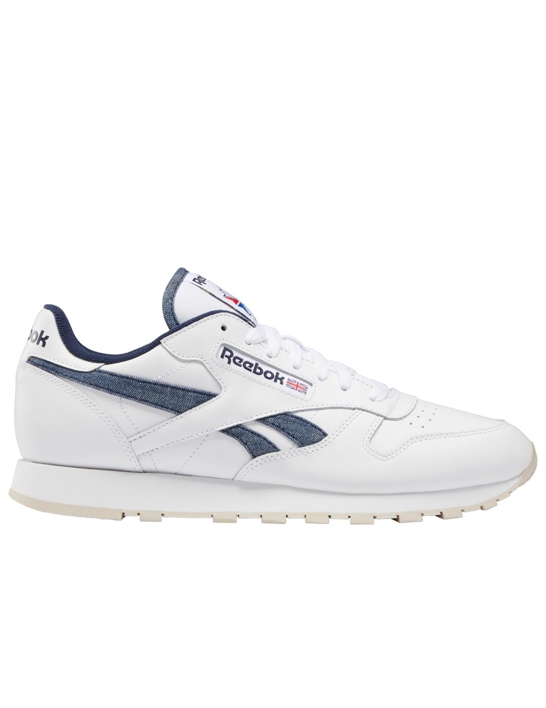 Zapatillas reebok cl lthr blanco azul de hombre.