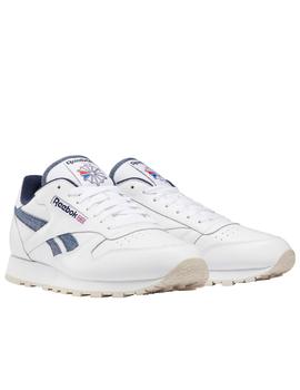 Zapatillas reebok cl lthr blanco azul de hombre.