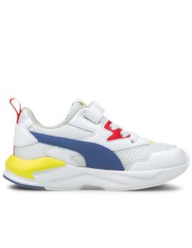 Zapatillas puma x-ray ac ps blanco azul de niño.