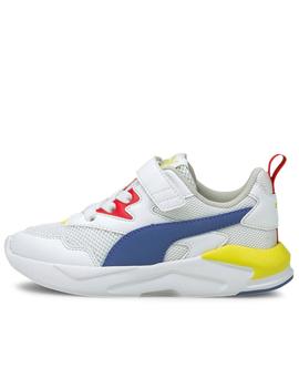 Zapatillas puma x-ray ac ps blanco azul de niño.