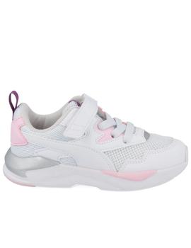 Zapatillas puma x-ray ac ps blanco rosa de niña.