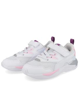 Zapatillas puma x-ray ac ps blanco rosa de niña.