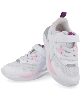 Zapatillas puma x-ray ac ps blanco rosa de niña.