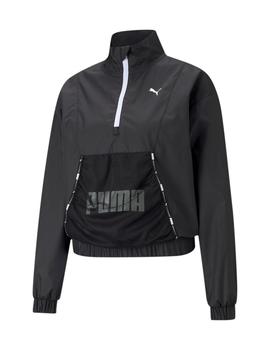 cortavientos puma train logo 1/4 zip negro de mujer.