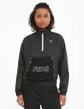 cortavientos puma train logo 1/4 zip negro de mujer.