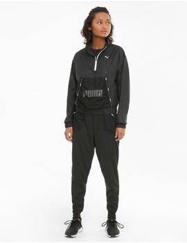 cortavientos puma train logo 1/4 zip negro de mujer.