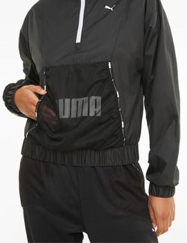 cortavientos puma train logo 1/4 zip negro de mujer.