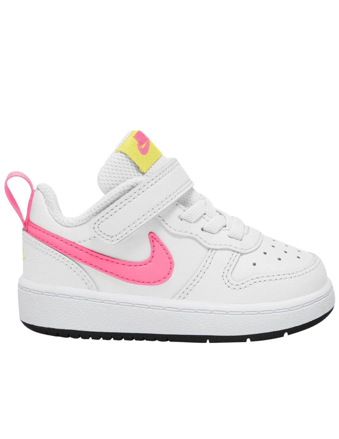 Zapatillas nike court borough blanco rosa de niña.