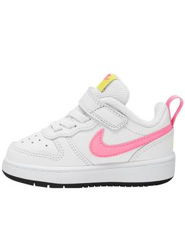 Zapatillas nike court borough blanco rosa de niña.