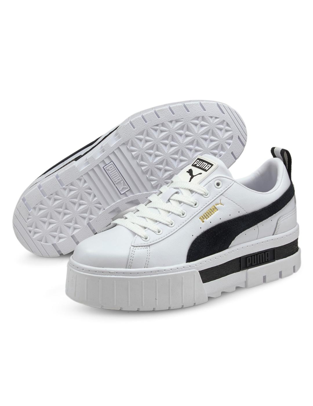 Diez menor salario Zapatillas puma mayze leather blanco negro de mujer.