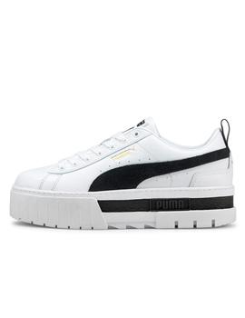 Zapatillas puma mayze leather blanco negro de mujer.