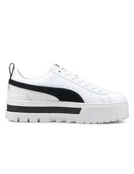 Zapatillas puma mayze leather blanco negro de mujer.