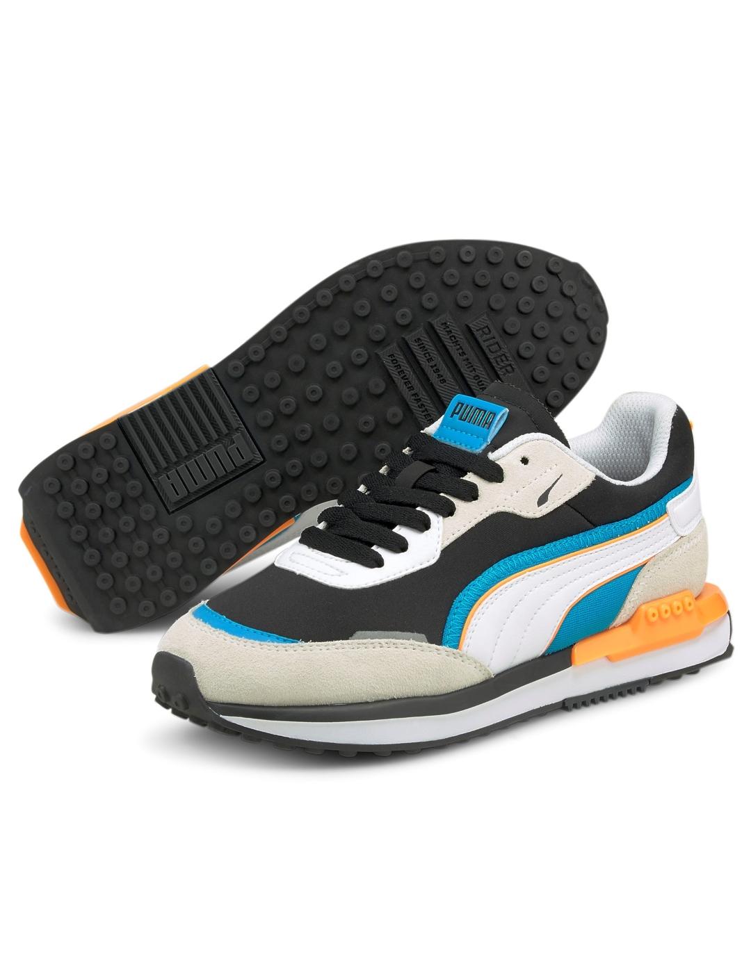 Zapatillas puma city rider negro gris junior.