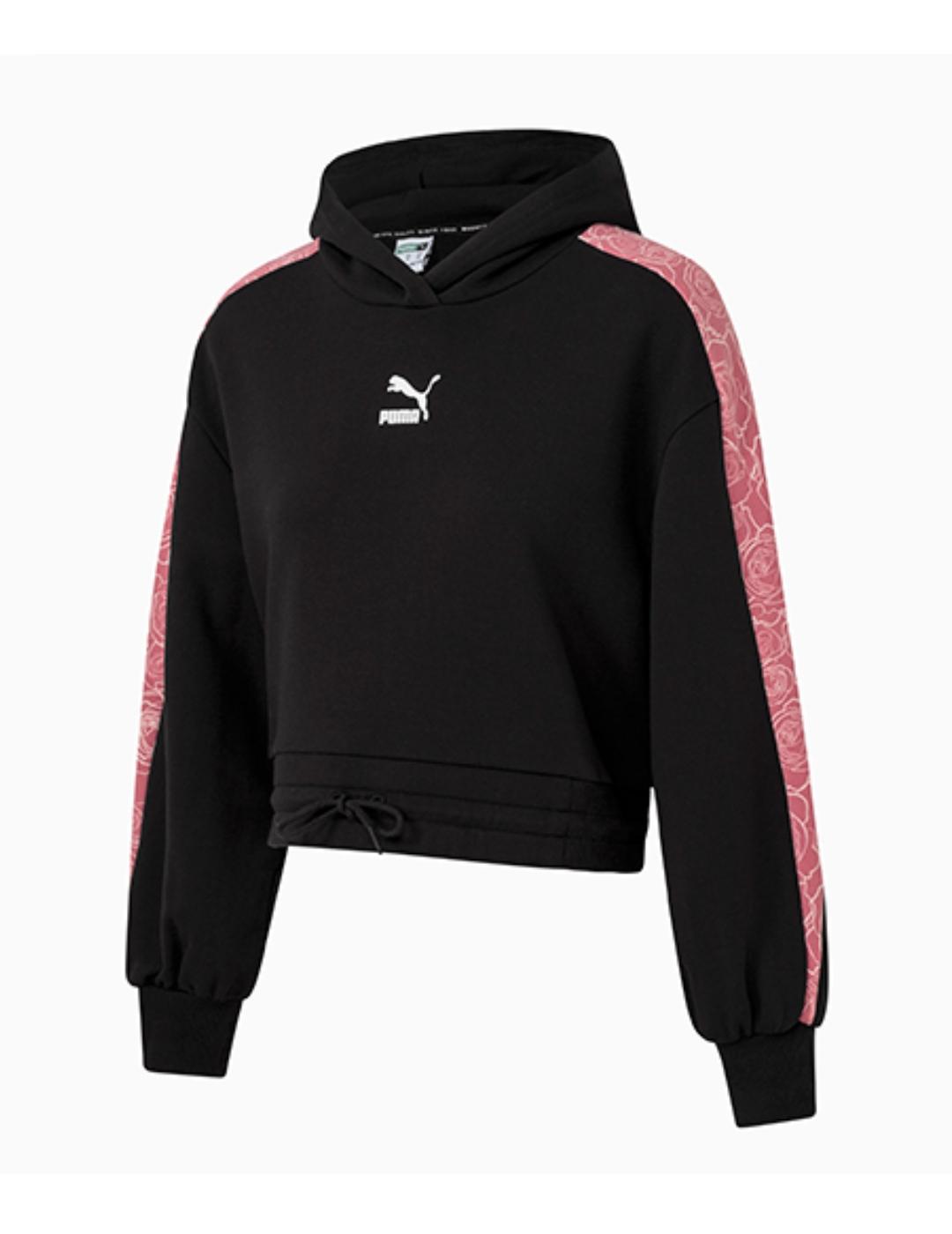 sudadera puma  wild rose by Aitana cropped negro rosa