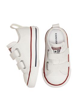 Zapatillas converse chuck taylor piel velcro ox blanco bebé.