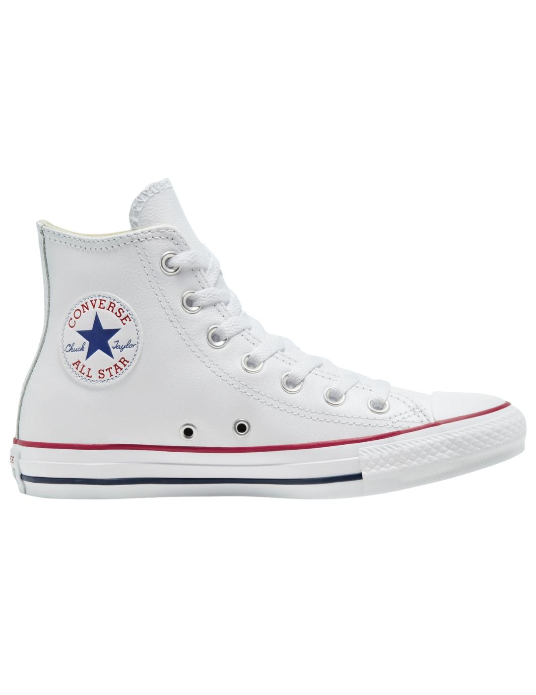 Zapatillas converse all star hi blanco piel de mujer.