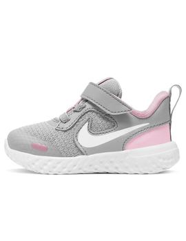 Zapatillas nike revolution 5 tdv gris rosa de bebé.