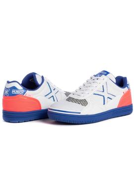 Zapatillas munich g3 kid indoor blanco azul de niño.