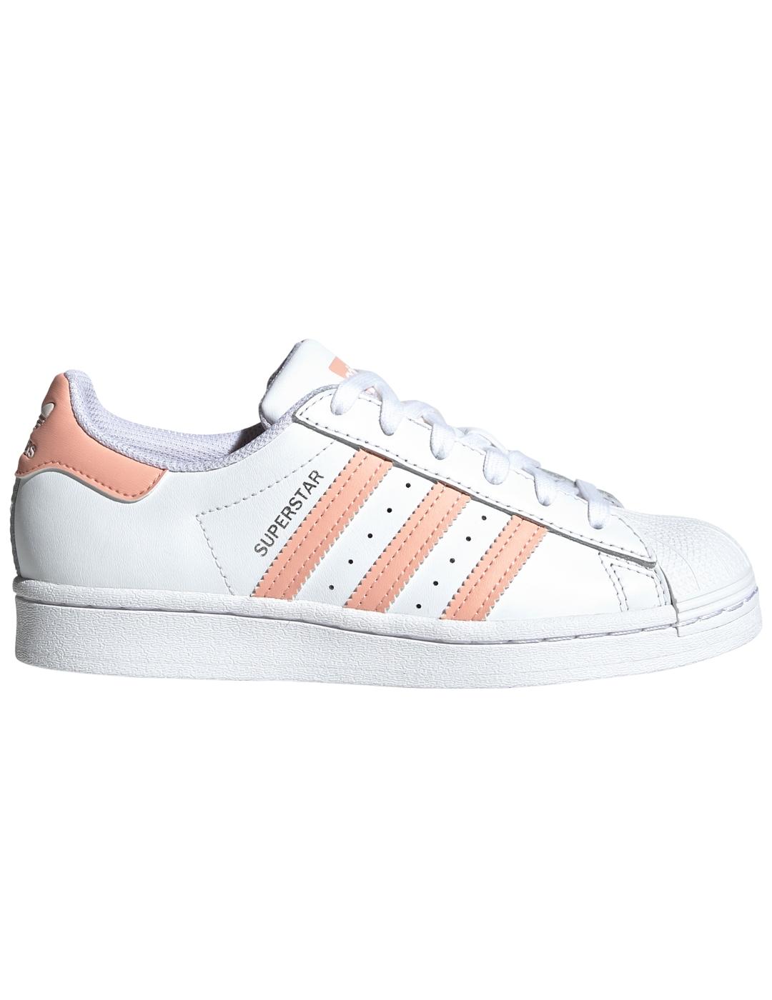 Zapatillas adidas superstar j blanco rosa de niño.