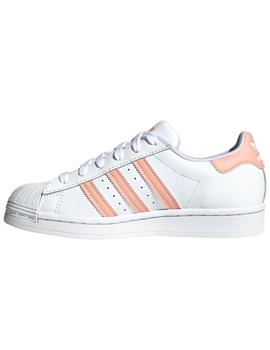 Zapatillas adidas superstar j blanco rosa de niño.