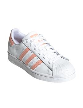 Zapatillas adidas superstar j blanco rosa de niño.