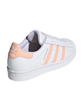 Zapatillas adidas superstar j blanco rosa de niño.