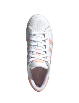 Zapatillas adidas superstar j blanco rosa de niño.