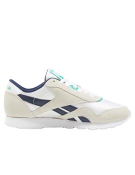 Zapatillas reebok cl nylon beige marino de mujer.