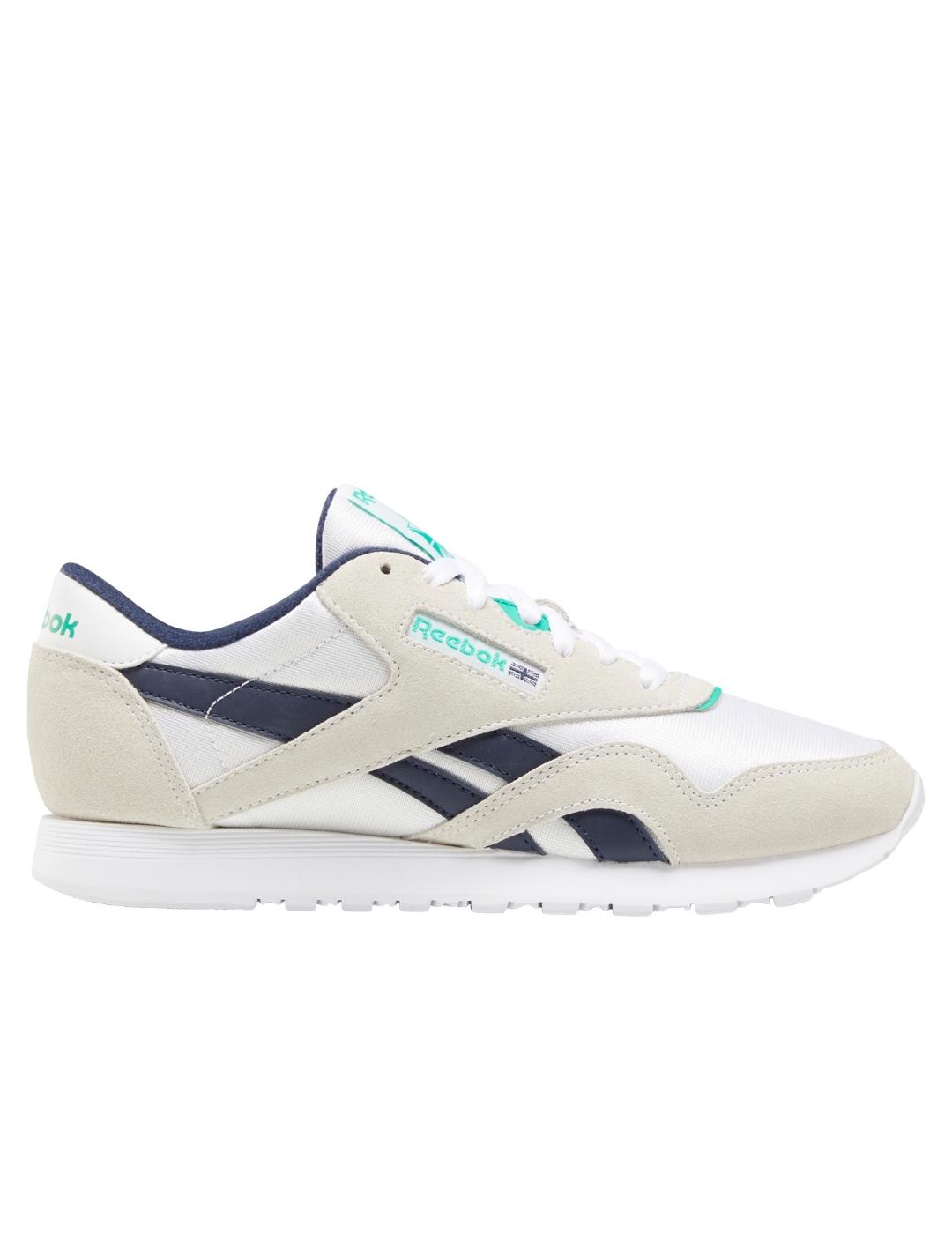 Zapatillas reebok cl nylon beige marino de mujer.