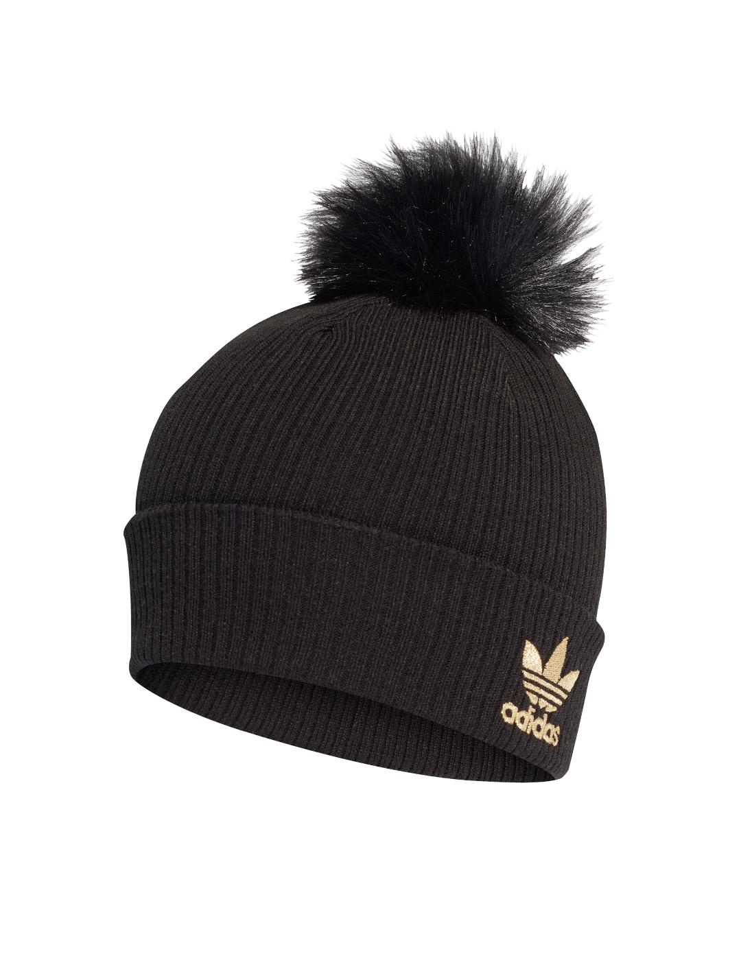 gorro adidas pompón fur pom beani negro de mujer.