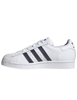 Zapatillas adidas superstar j blanco azul de niño.