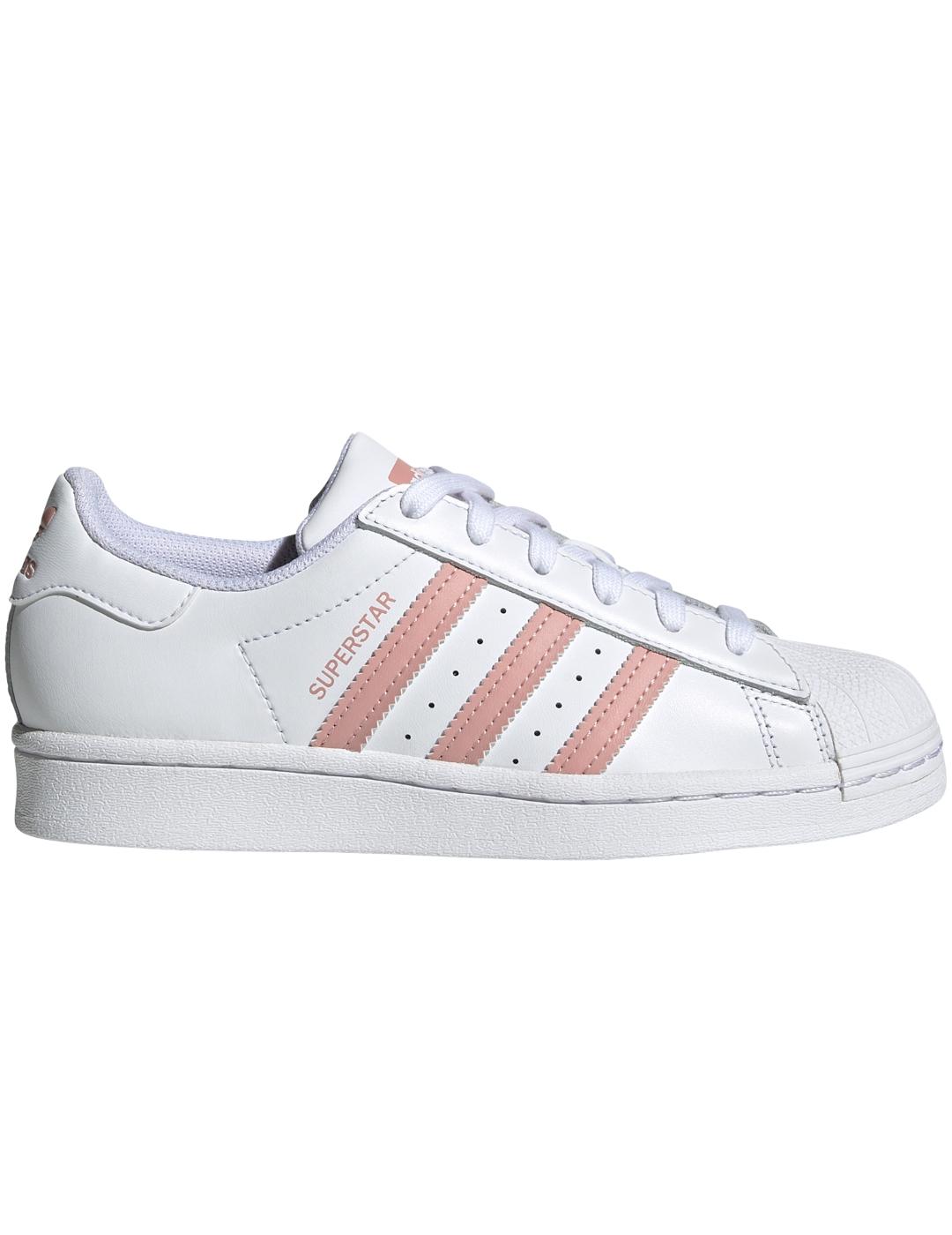 Zapatillas adidas superstar j blanco rosa de