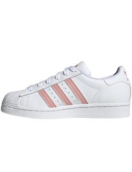 Zapatillas adidas superstar j blanco rosa de niña.