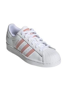 Zapatillas adidas superstar j blanco rosa de niña.