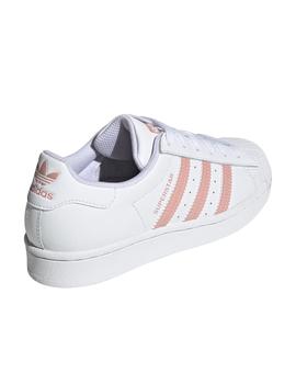 Zapatillas adidas superstar j blanco rosa de niña.