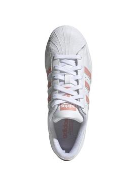 Zapatillas adidas superstar j blanco rosa de niña.