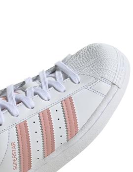 Zapatillas adidas superstar j blanco rosa de niña.