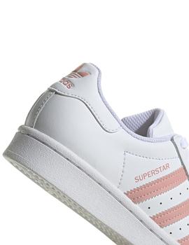 Zapatillas adidas superstar j blanco rosa de niña.