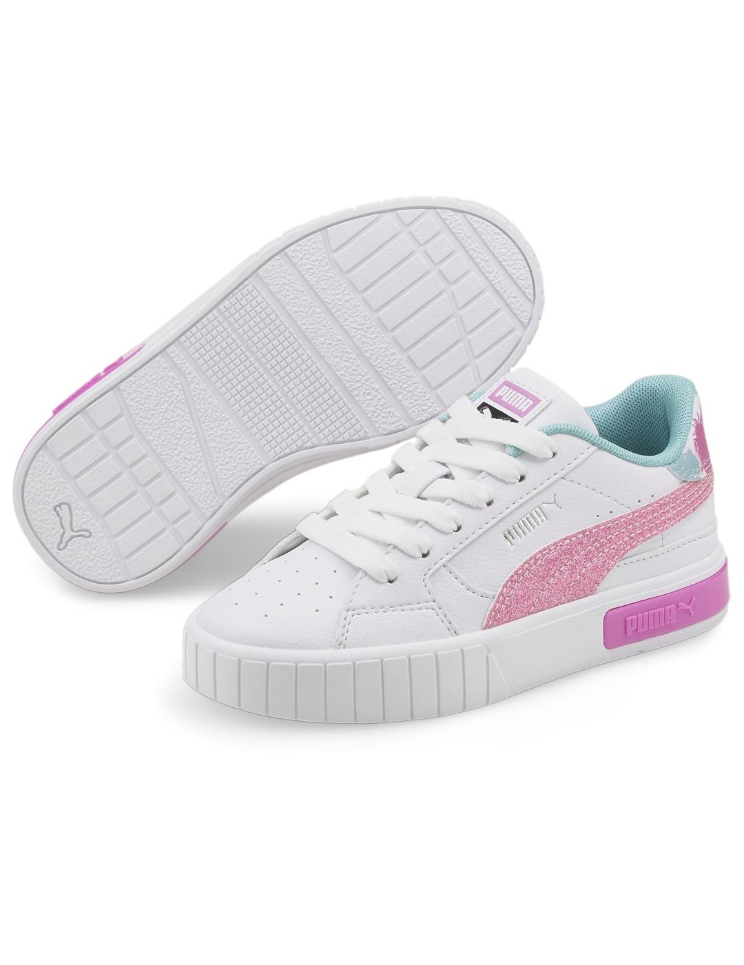 Zapatillas puma cali star fly-mingos ps blanco rosa de niña.