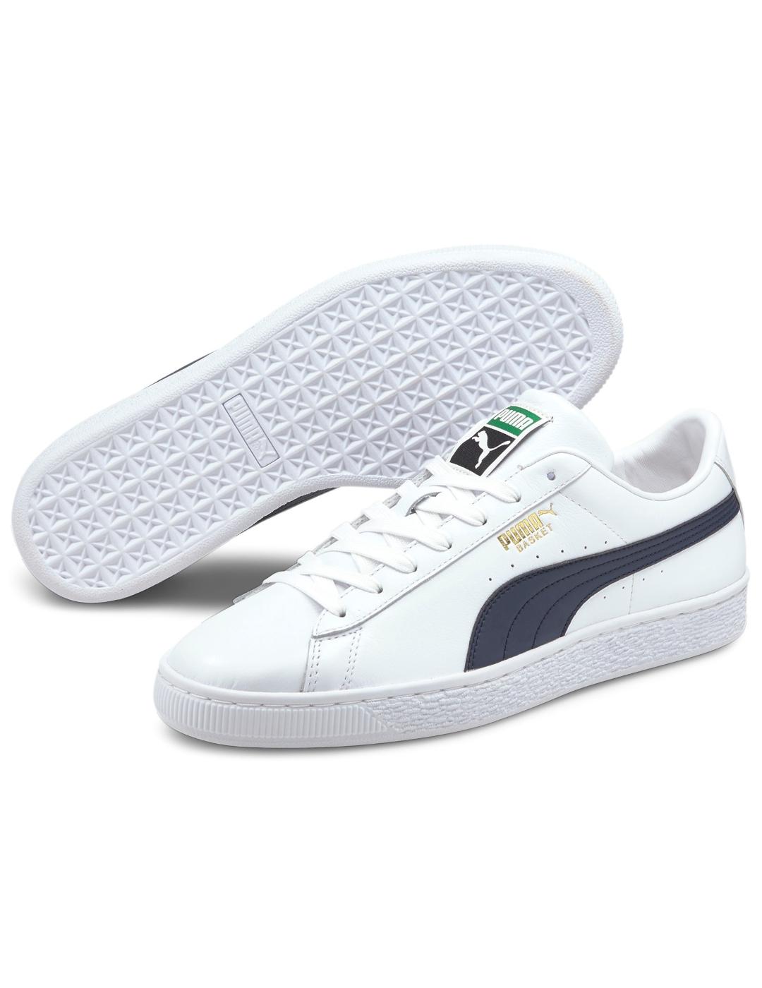 Zapatillas puma basket classic XXI blanco marino de hombre.