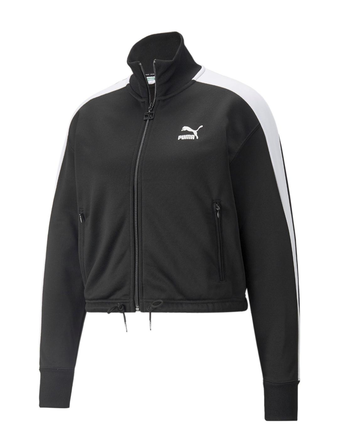 chaqueta puma t7 crop track negro blanco de mujer.