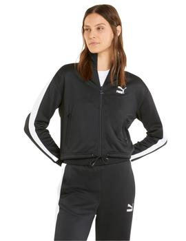 chaqueta puma t7 crop track negro blanco de mujer.