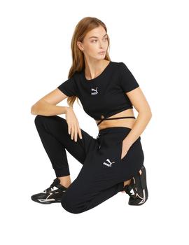 pantalon acanalado puma classic ribbed slim negro de mujer.