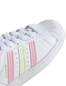 Zapatillas adidas superstar c rosa amarillo de niña.