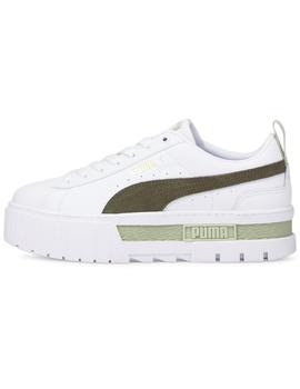 Zapatillas puma mayze leather  blanco verde de mujer.