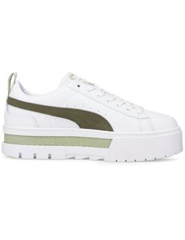 Zapatillas puma mayze leather  blanco verde de mujer.