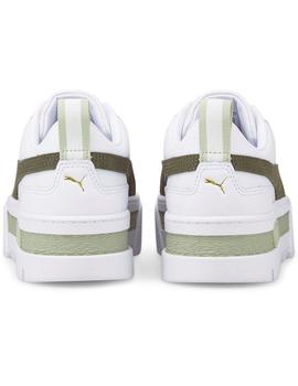 Zapatillas puma mayze leather  blanco verde de mujer.