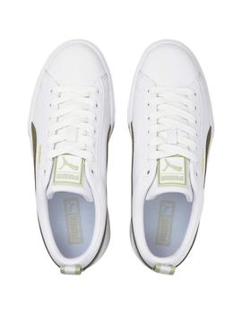 Zapatillas puma mayze leather  blanco verde de mujer.