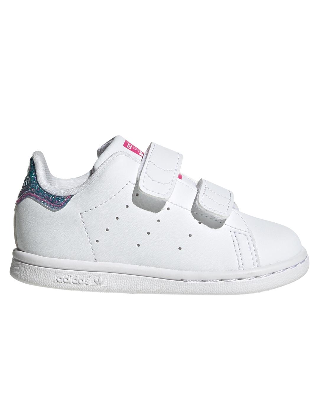 Zapatillas adidas stan smith cf blanco brillo de bebé.