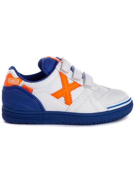 Zapatillas munich g3 indoor blanco naranja de niño.